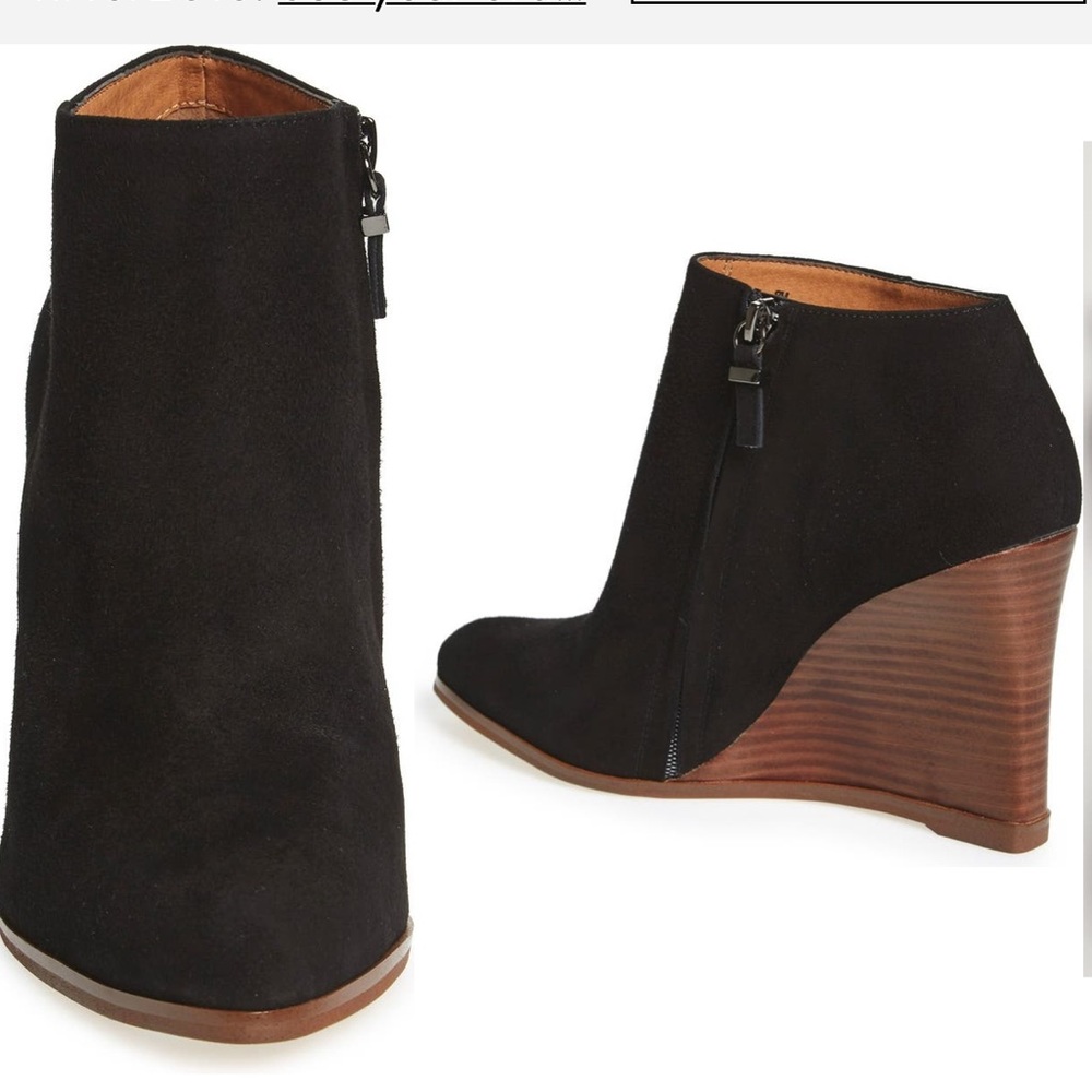 Halogen Selbi Almond Toe Black Suede Wedge Bootie Size 8.5